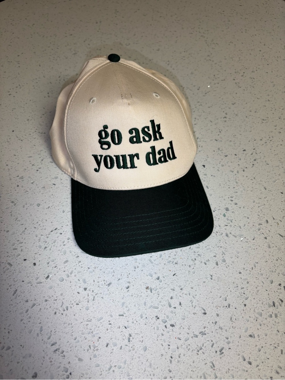 Womens Two-Tone 'go ask your dad' trucker Cap - Cream and green